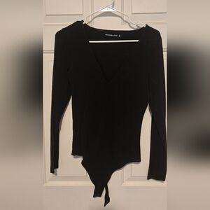 Abercrombie & Fitch Black Long Sleeve Deep-V Bodysuit